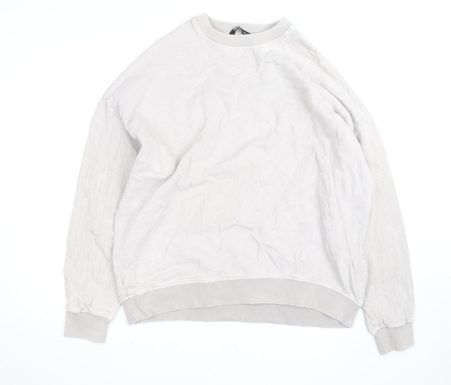 Zara Women Beige Pullover Sweatshirt Size L Relaxed Fit Cotton Blend
