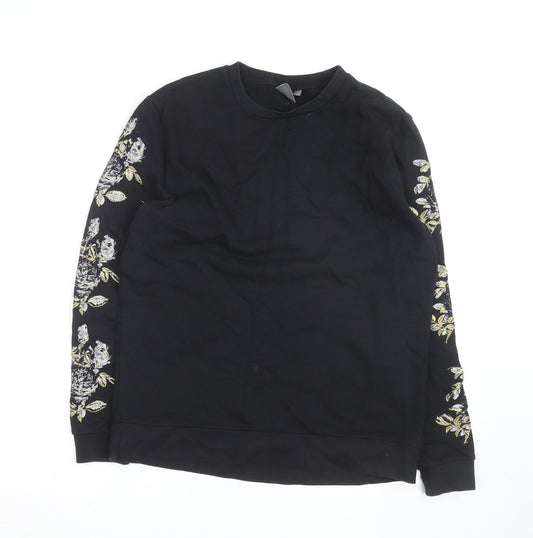 ASOS Women's Black Embroidered Floral Cotton Sweatshirt Size M