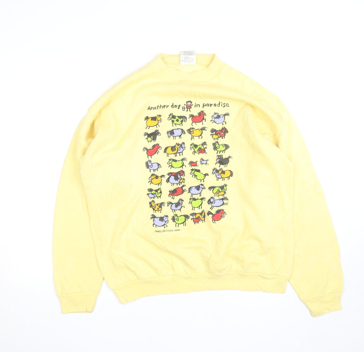 Tultex Men's Yellow Pullover Sweatshirt Large Graphic Print Vintage