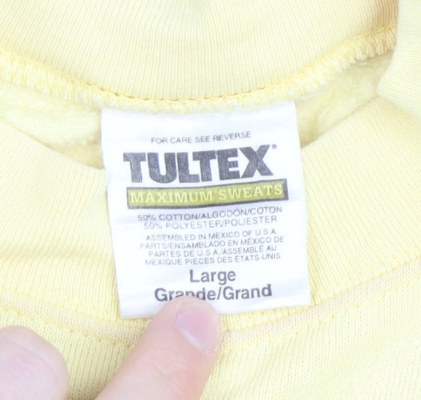 Tultex Men's Yellow Pullover Sweatshirt Large Graphic Print Vintage