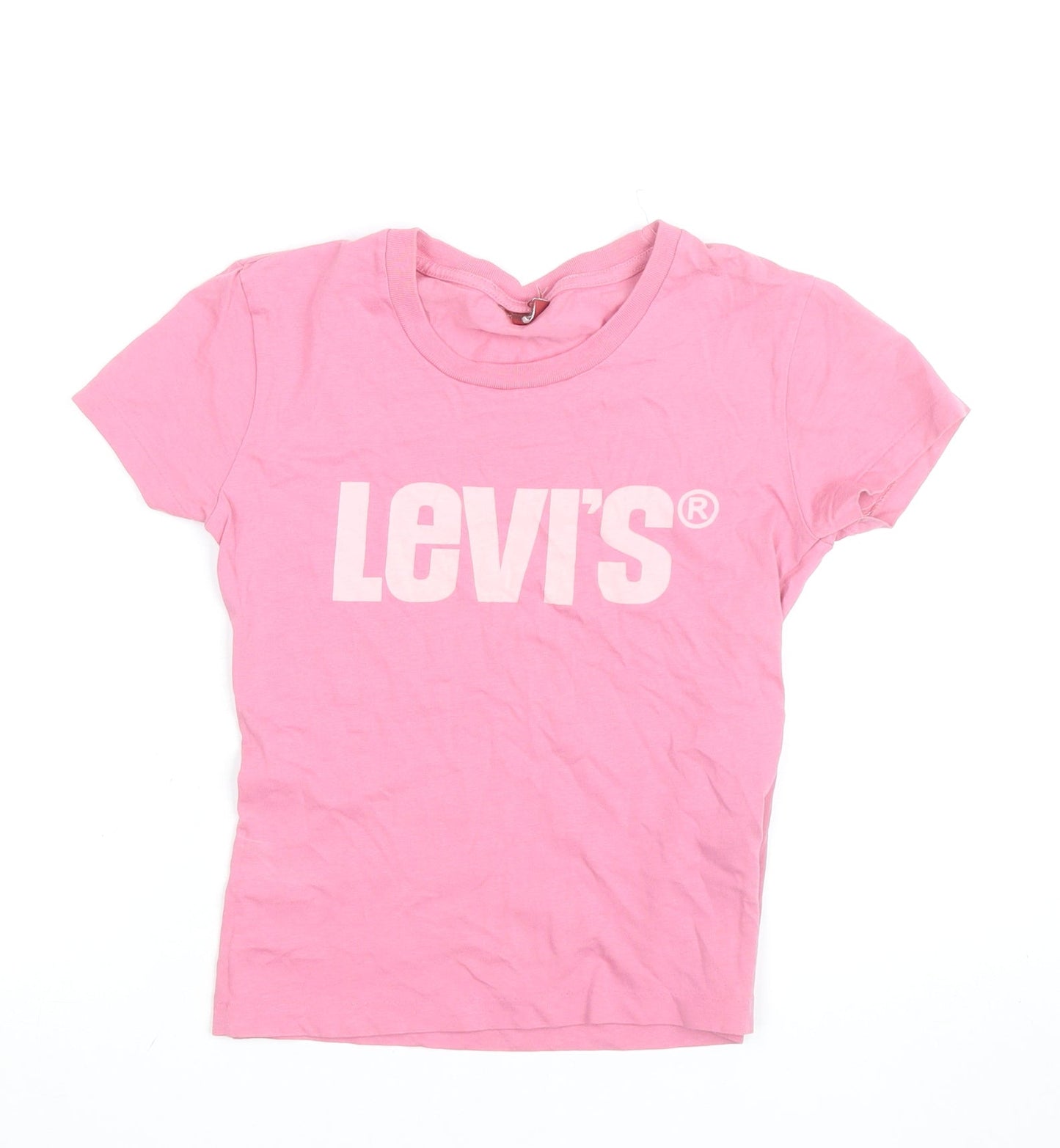 Levi's Girls Pink Crew Neck Short Sleeve Cotton Logo T-Shirt Size S