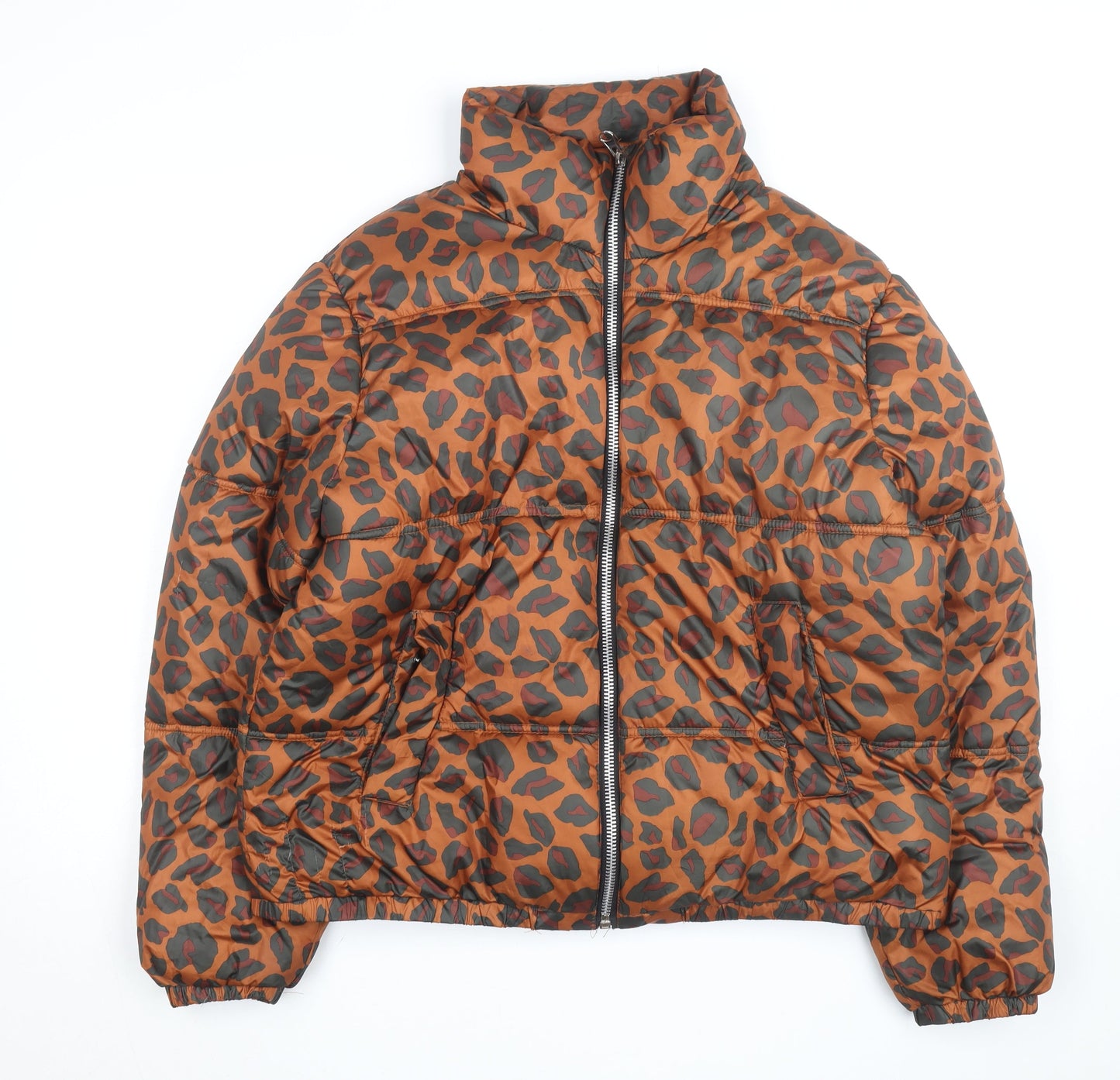 Lefties Women's Brown Leopard Print Puffer Jacket Size 14