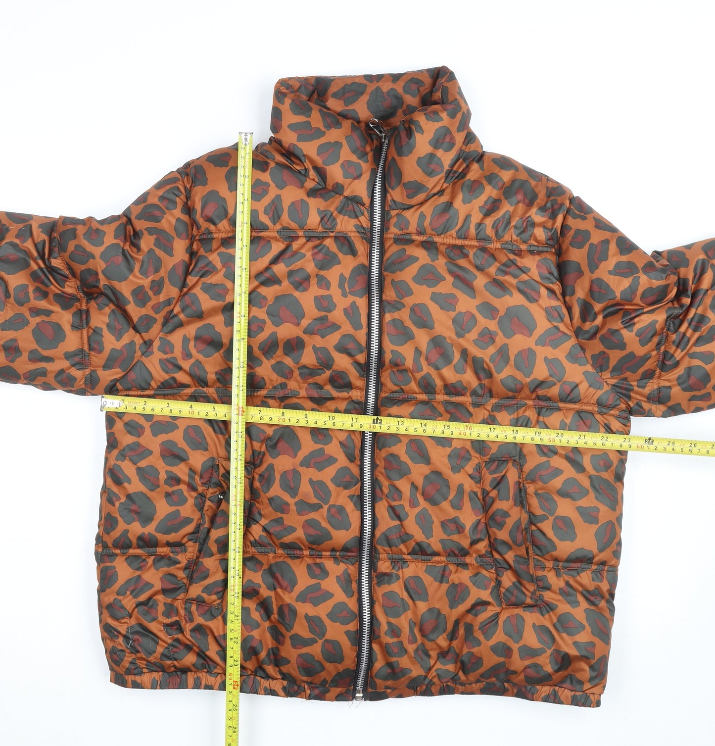 Lefties Women's Brown Leopard Print Puffer Jacket Size 14
