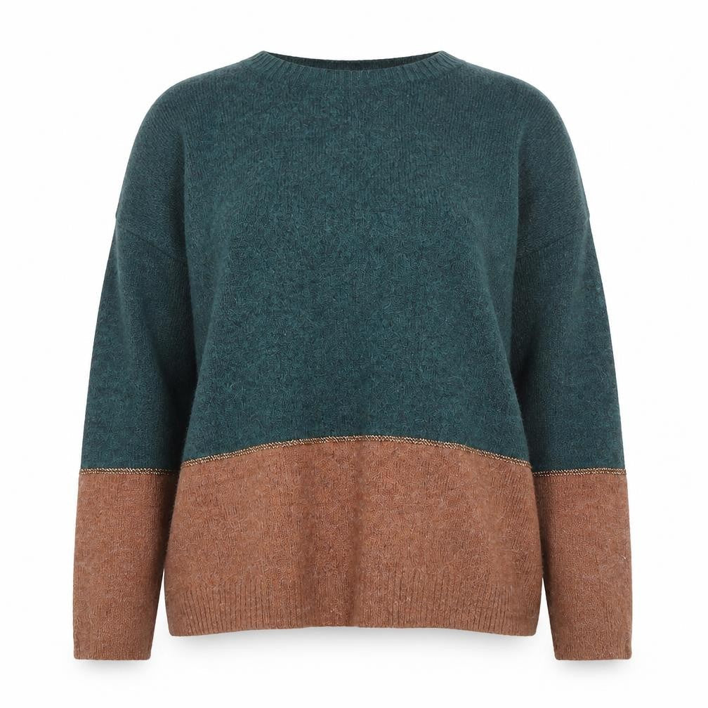 Fat Face Women's Green Brown Colour Block Wool Blend Jumper Size 12