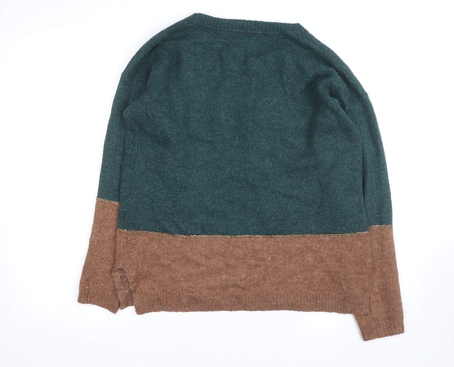 Fat Face Women's Green Brown Colour Block Wool Blend Jumper Size 12