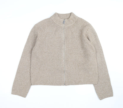 Marks & Spencer Womens Beige Full Zip Wool Blend Jumper L