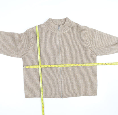 Marks & Spencer Womens Beige Full Zip Wool Blend Jumper L