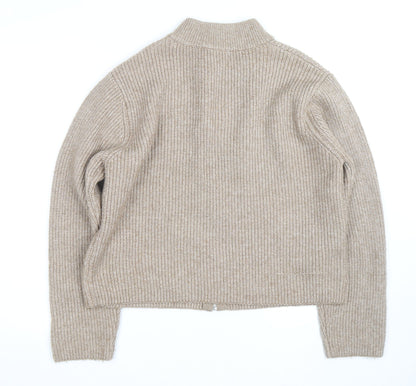 Marks & Spencer Womens Beige Full Zip Wool Blend Jumper L