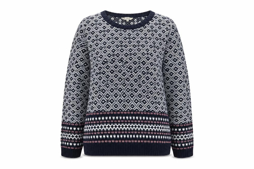 M&Co Womens Blue Fair Isle Knit Jumper Size 16 Round Neck