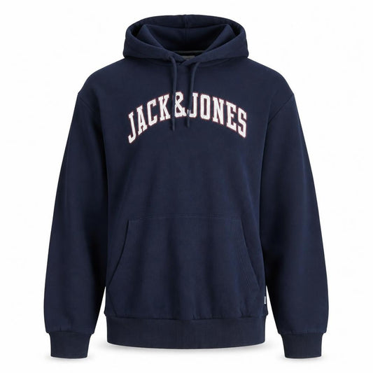 Jack & Jones Men's Blue Pullover Hoodie Size L Graphic Logo Fleece