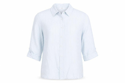 Marks & Spencer Mens Blue Striped Cotton 3/4 Sleeve Shirt Size 14