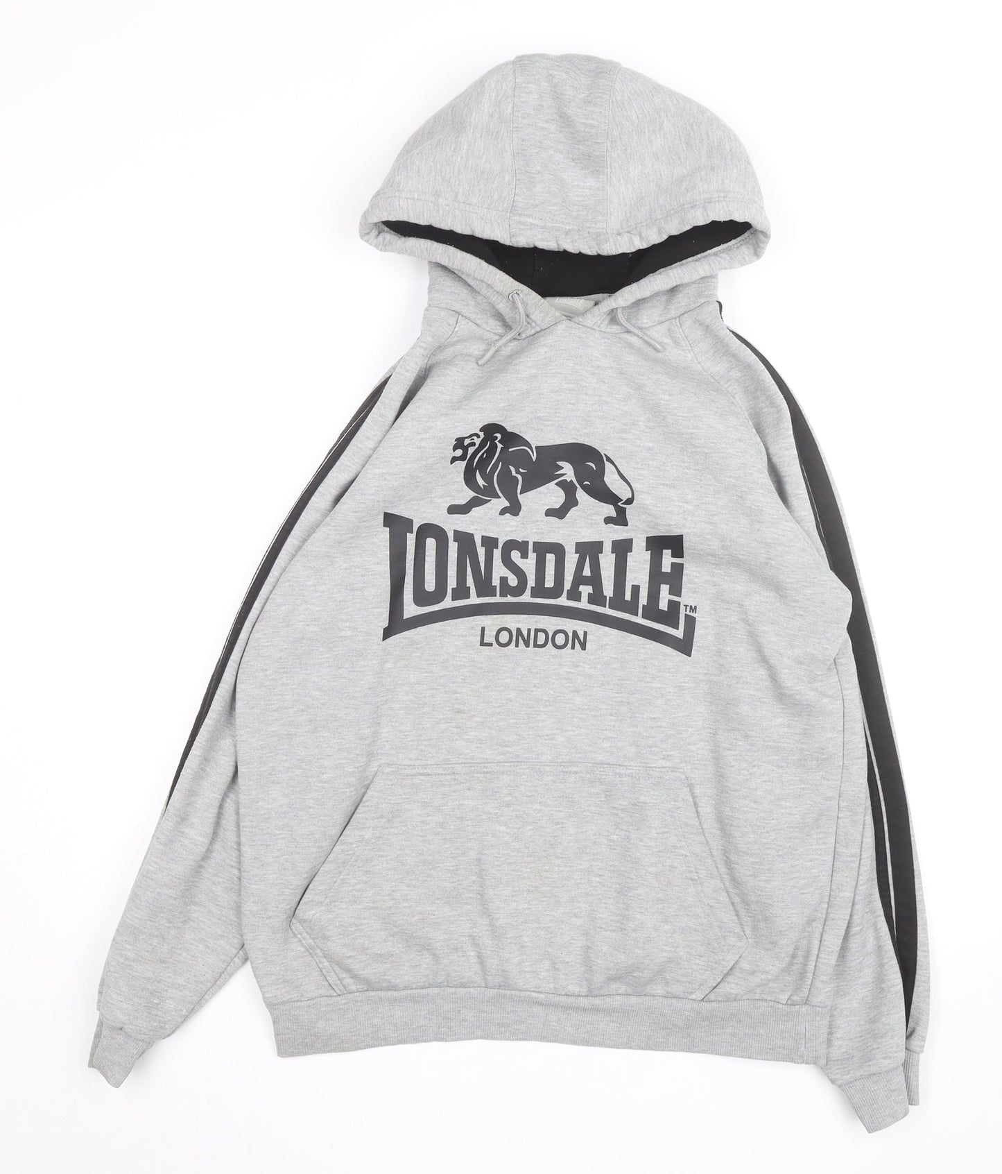 Lonsdale Men’s Grey Pullover Hoodie Medium Graphic Print Sportswear