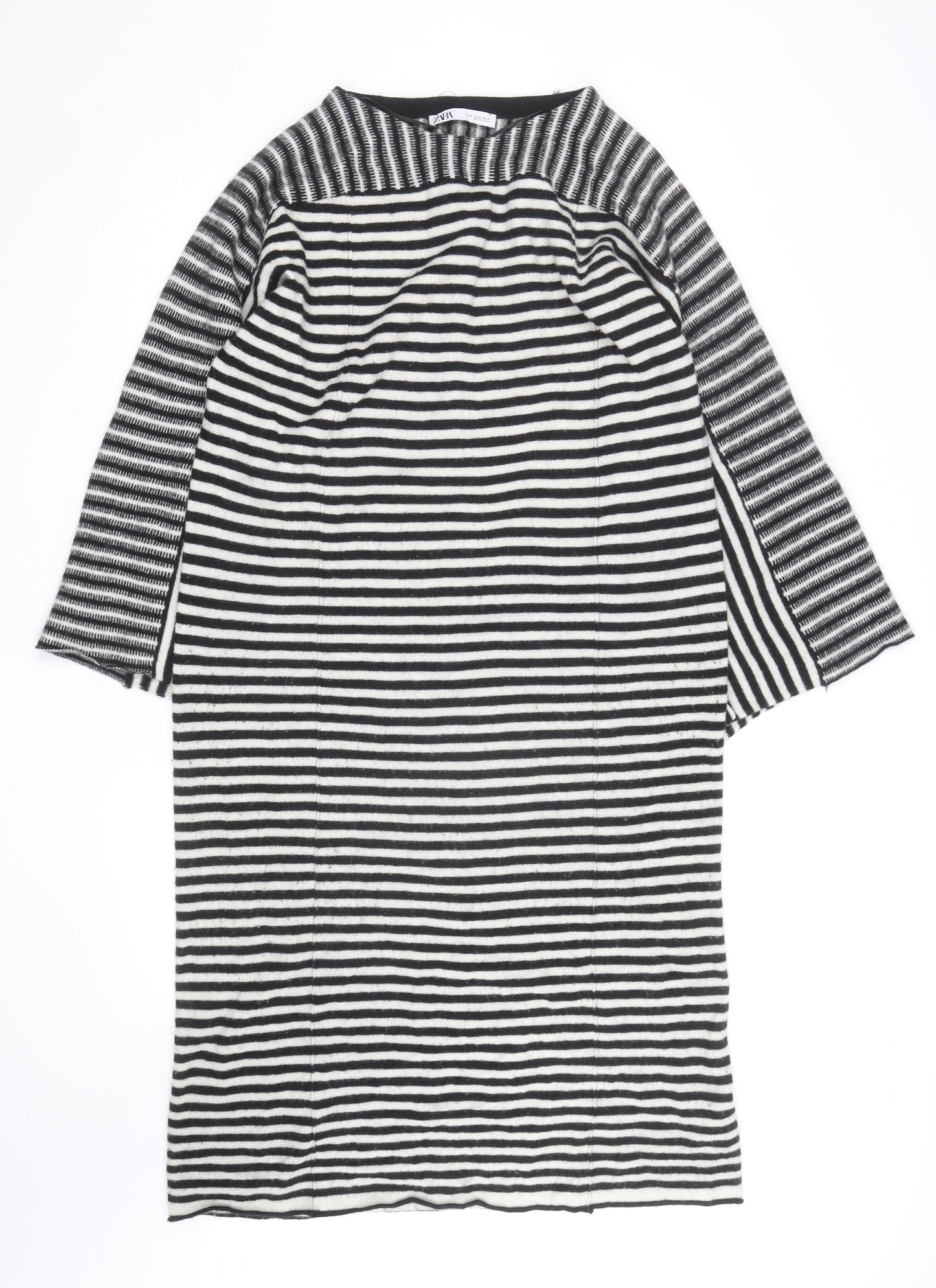 Zara Women Black Striped Wool Knit Shift Dress Size M