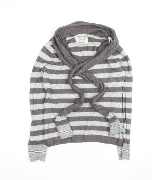 Esprit Women Grey Stripe Wrap Jumper Size M Long Sleeve Knit