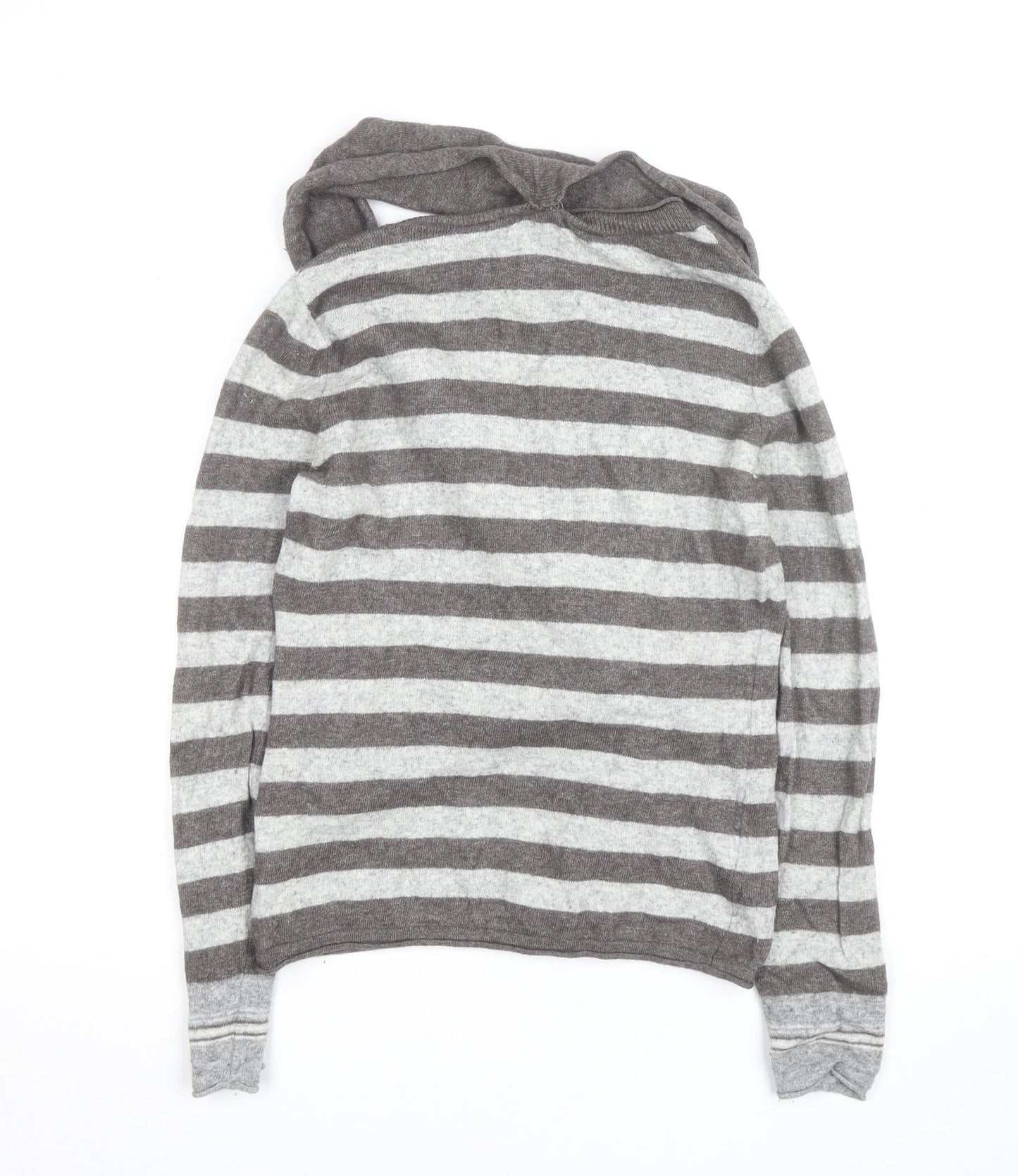 Esprit Women Grey Stripe Wrap Jumper Size M Long Sleeve Knit