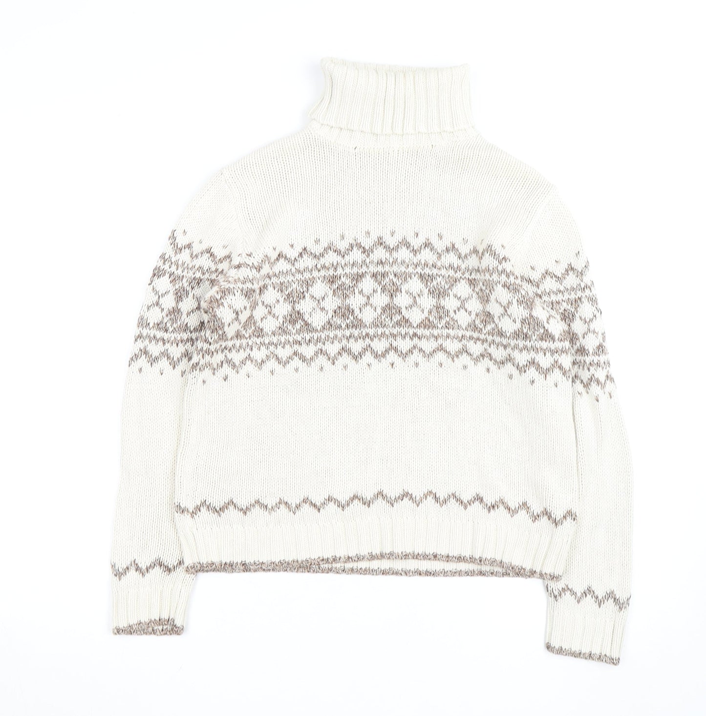Marks and Spencer Women Ivory Fair Isle Roll Neck Jumper Size 14