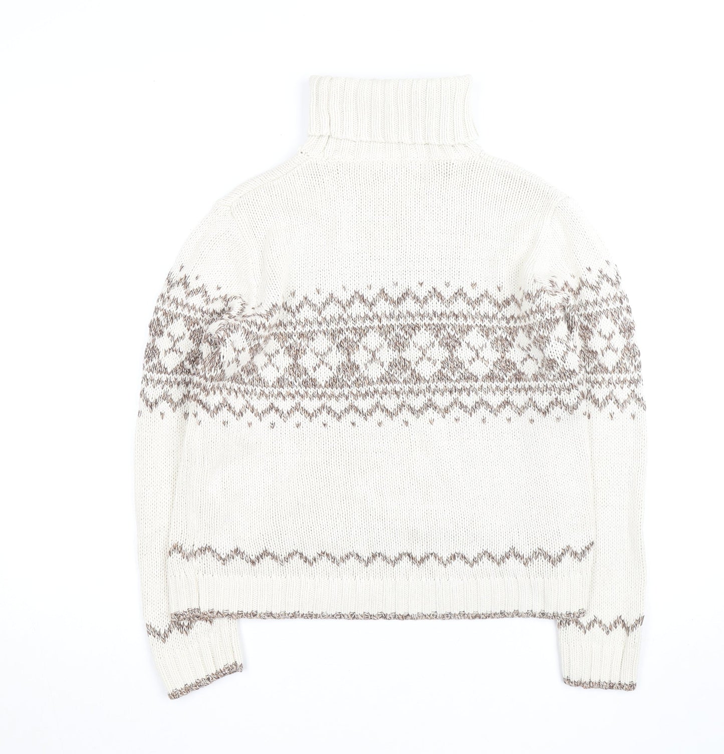 Marks and Spencer Women Ivory Fair Isle Roll Neck Jumper Size 14