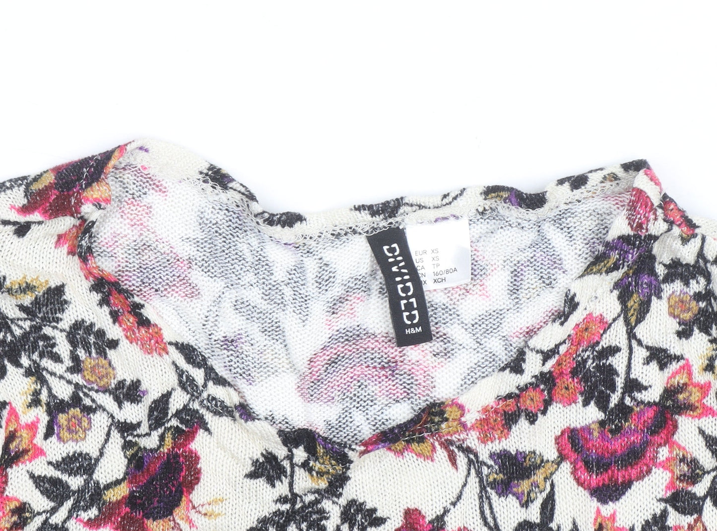 H&M Divided Women’s Multicoloured Floral Cropped Knit Lace Hem Long Sleeve Blouse XS