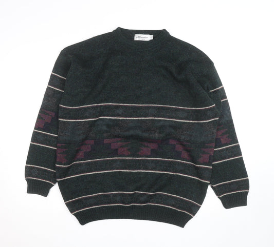 Minister Men's Green Wool Geometric Knit Pullover Jumper XL