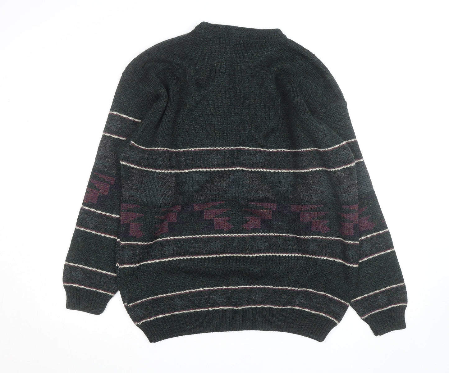 Minister Men's Green Wool Geometric Knit Pullover Jumper XL