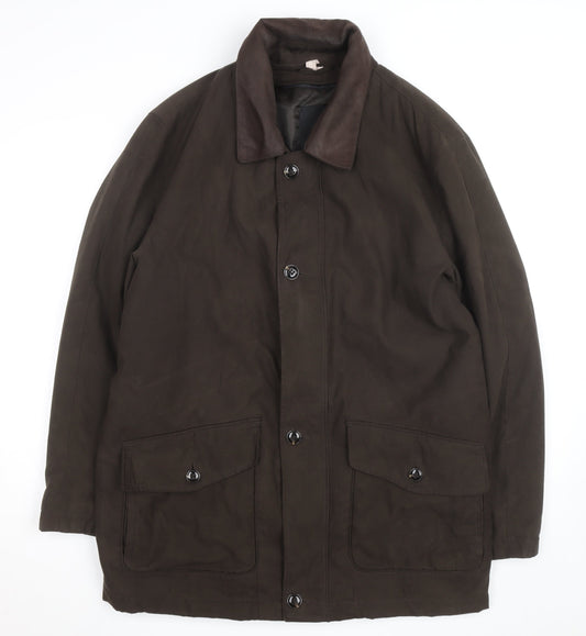Jupiter Men's Brown Mid-Length Cotton Leather Overcoat Size 50