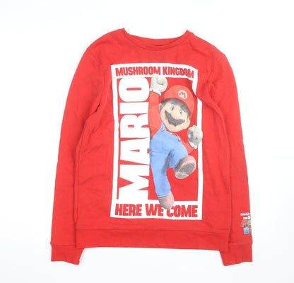 Front view of George boys’ red super mario sweatshirt 13-14 years long sleeve pullover