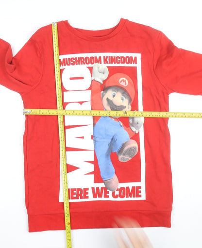 Back view of George boys’ red super mario sweatshirt 13-14 years long sleeve pullover