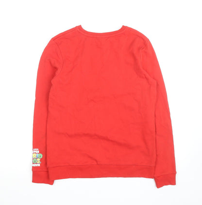 Close-up detail of George boys’ red super mario sweatshirt 13-14 years long sleeve pullover