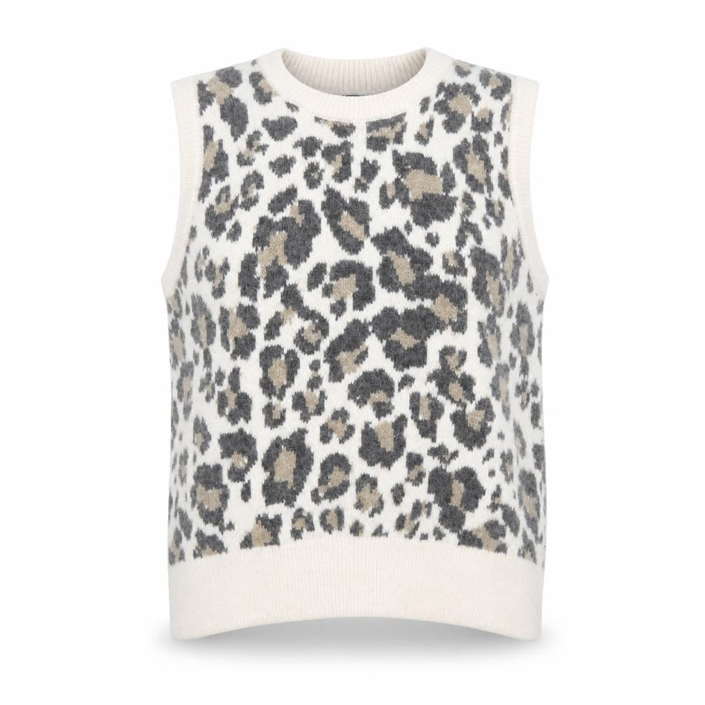 New Look Womens Beige Leopard Knit Sleeveless Vest Jumper Size M