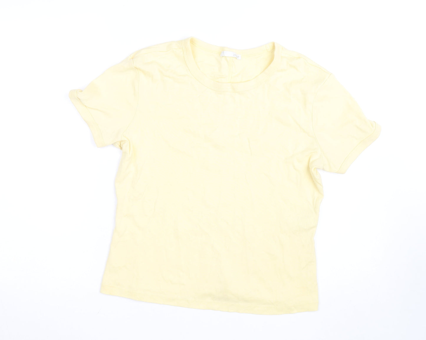 Zara Women Yellow Basic Cotton T-Shirt Size L Short Sleeve
