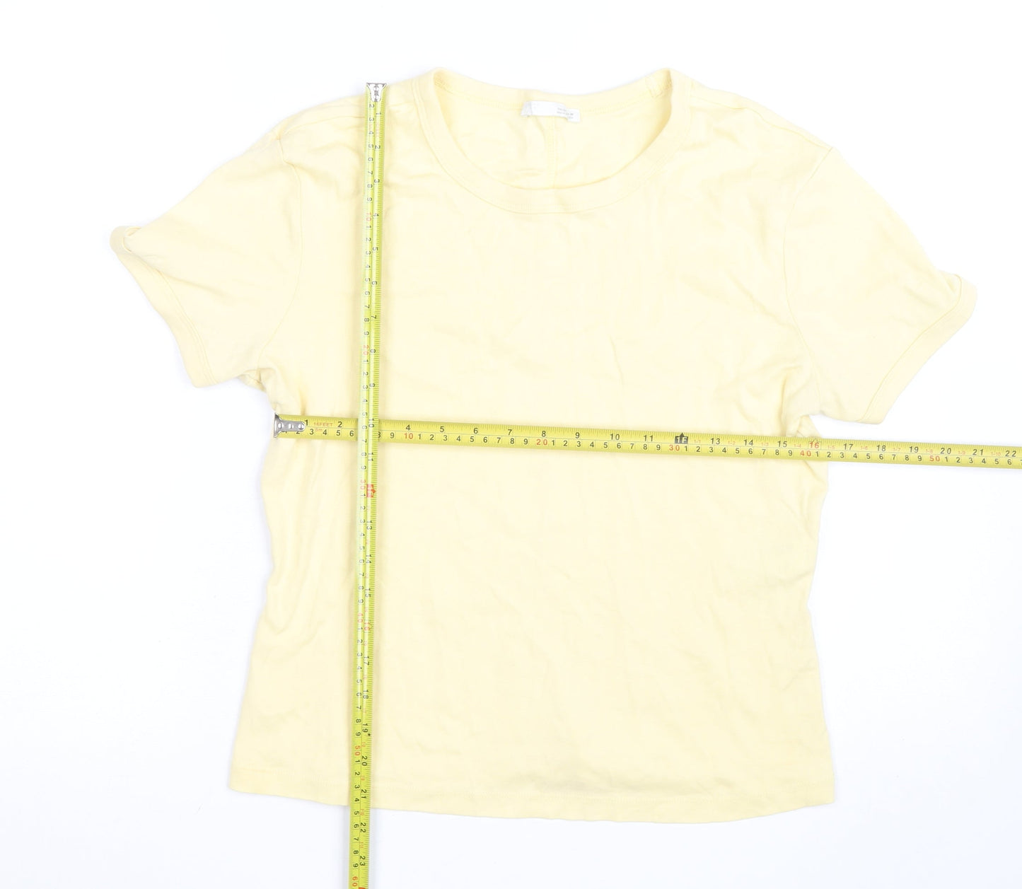 Zara Women Yellow Basic Cotton T-Shirt Size L Short Sleeve