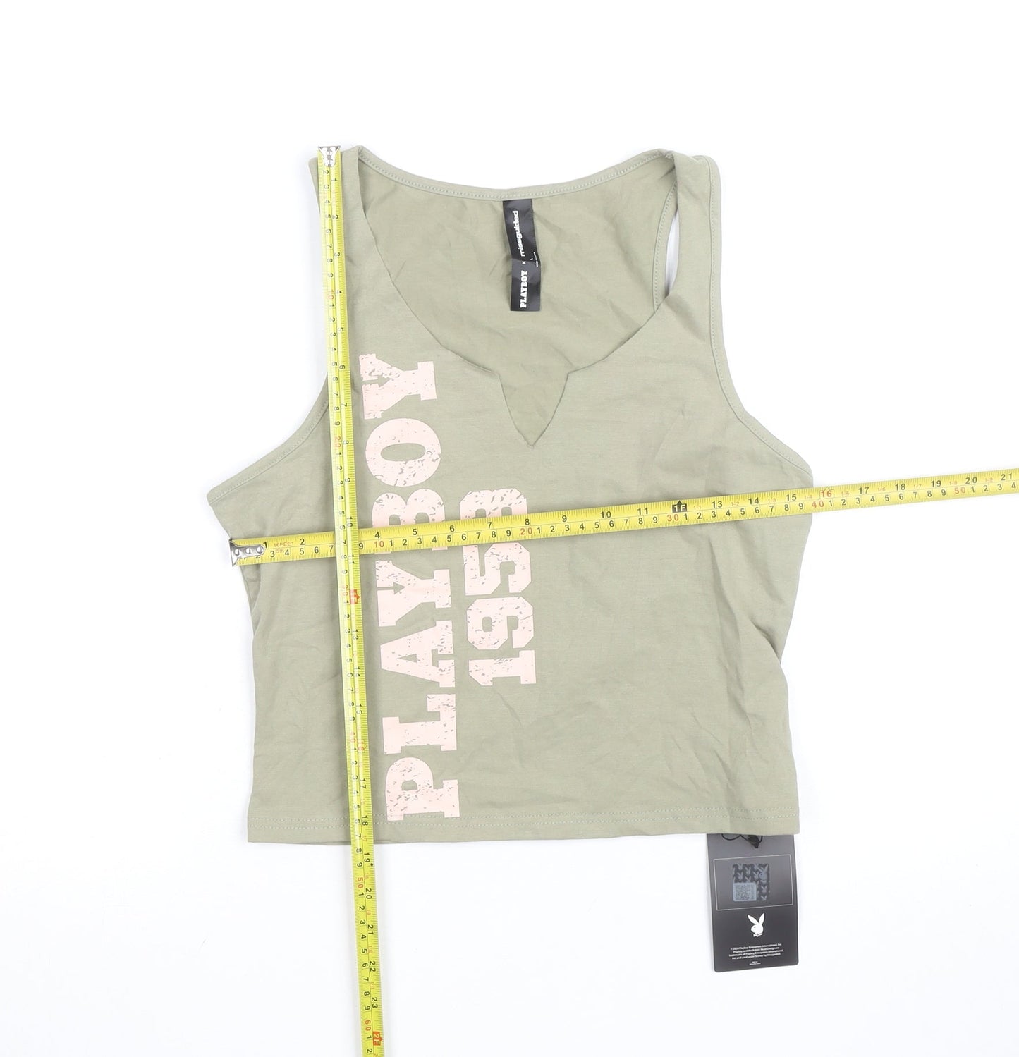 Playboy x Missguided Womens Green Cropped Tank Top L