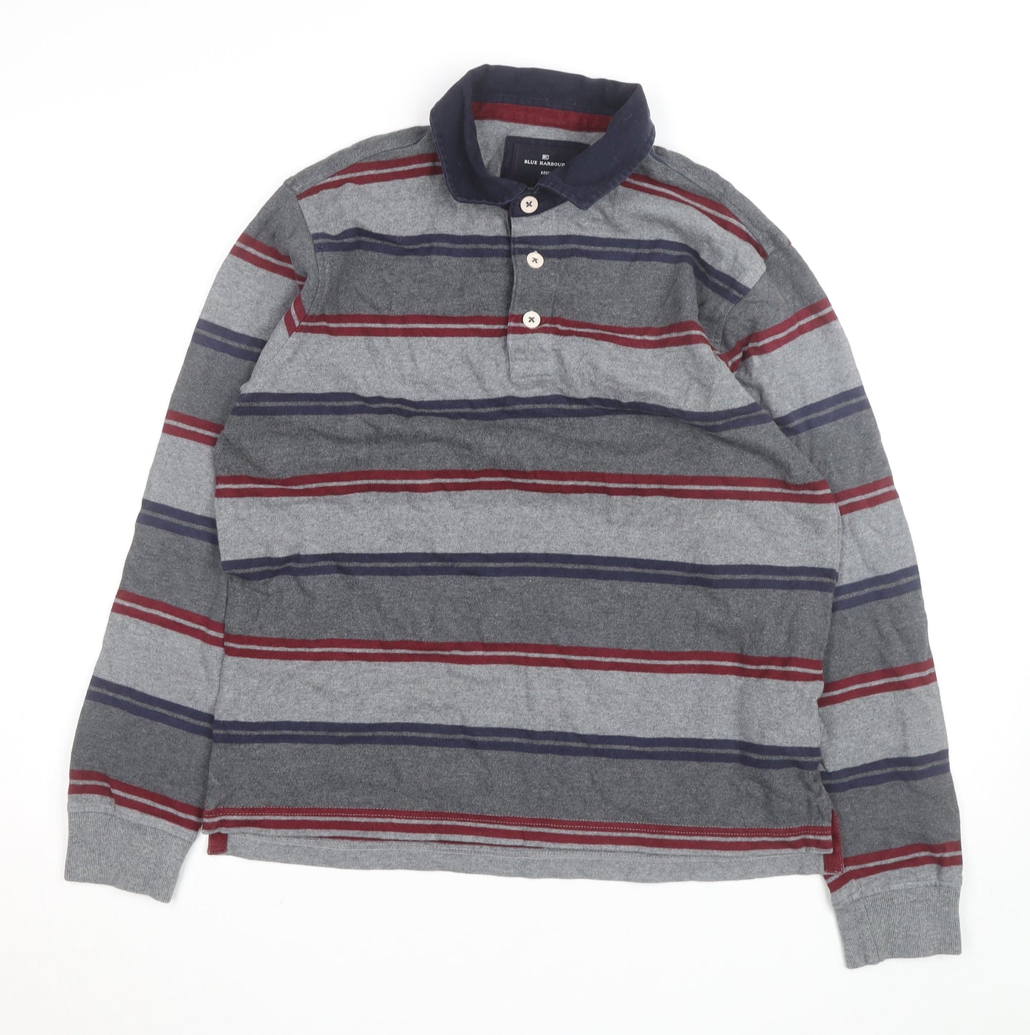 Marks and Spencer Blue Harbour Men's Grey Striped Long Sleeve Regular Fit Shirt S