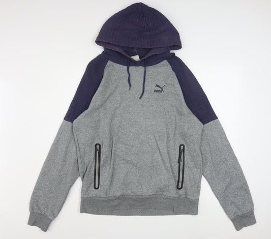 Puma Men's Grey Pullover Hoodie M Lightweight Logo Sportswear