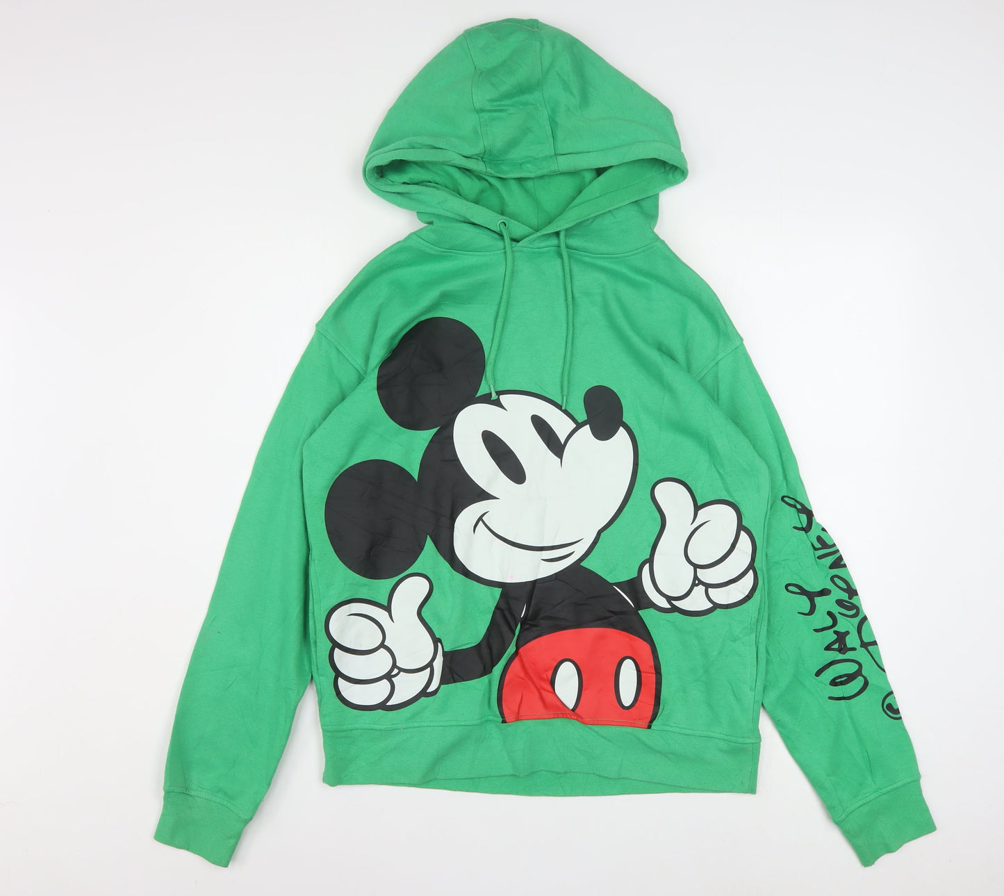 Disney Women Green Mickey Mouse Pullover Hoodie XS Graphic Print