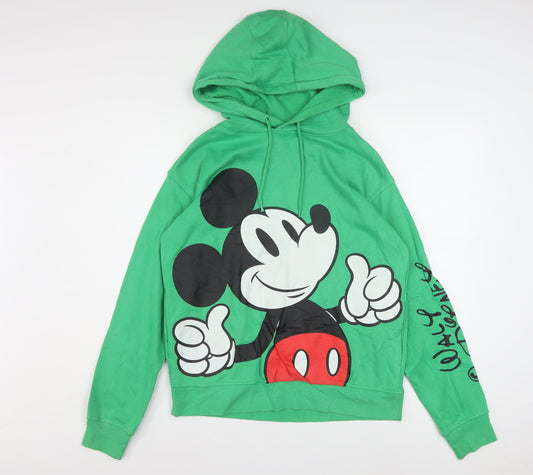 Disney Women Green Mickey Mouse Pullover Hoodie XS Graphic Print