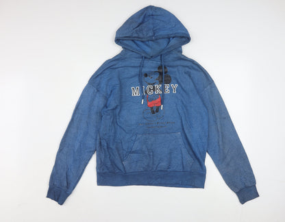 Front view of Disney women’s blue mickey hoodie xs cotton blend pullover
