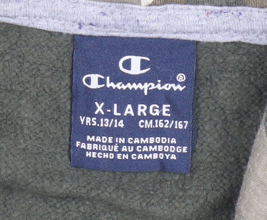Champion Boys Green Pullover Hoodie XL 13-14 Years Cotton Blend Logo