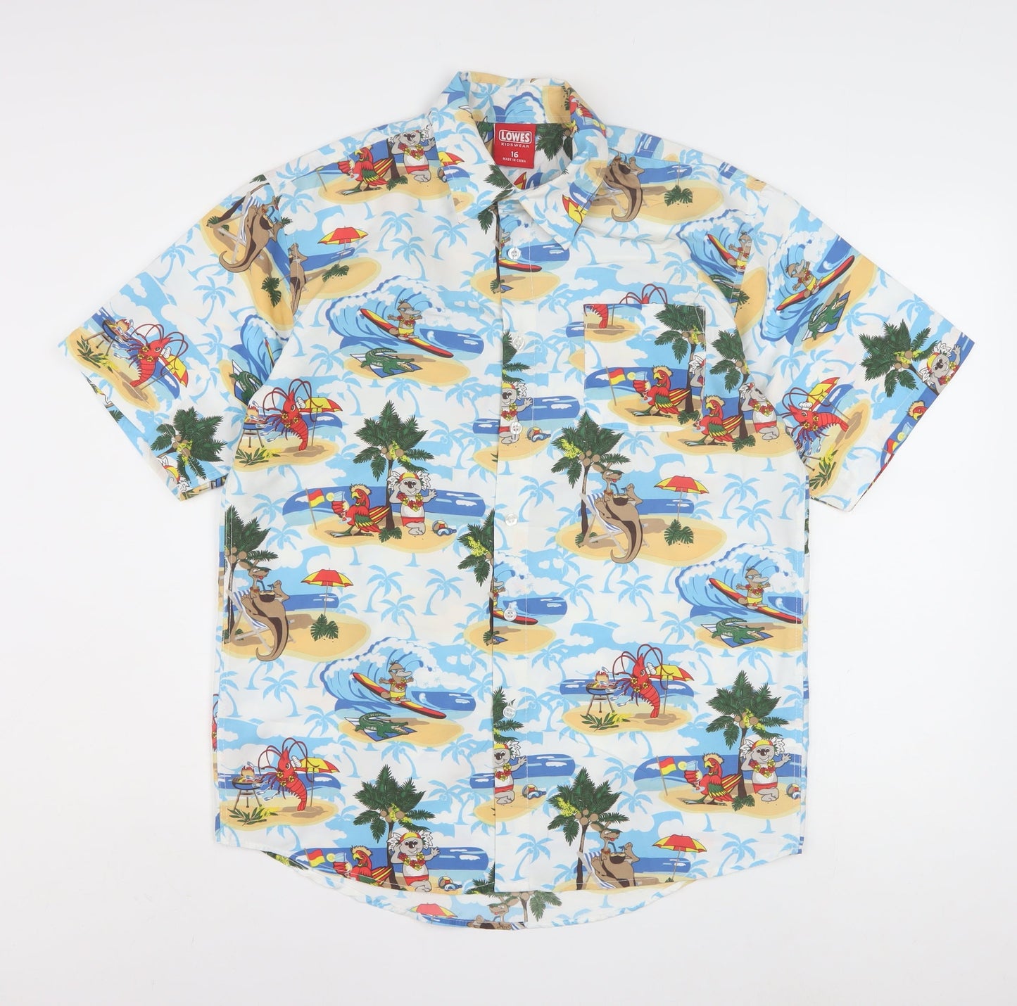 Lowes Boys Multicoloured Hawaiian Beach Print Button-Up Shirt Size 16