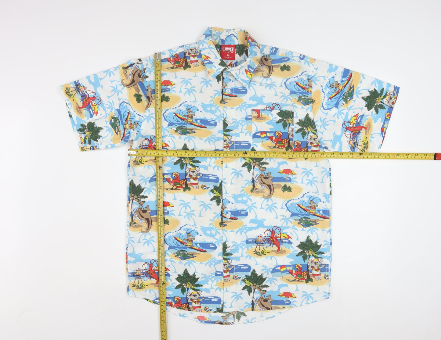 Lowes Boys Multicoloured Hawaiian Beach Print Button-Up Shirt Size 16
