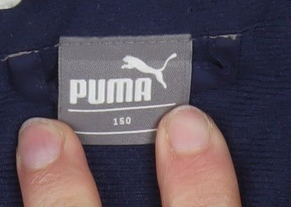 Brand and care label for Puma boys’ blue windbreaker jacket 12 years lightweight full zip sportswear