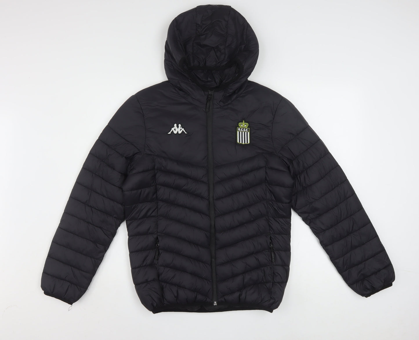 Kappa Boys Black Hooded Puffer Jacket 14 Years 164cm Winter Lined Full Zip