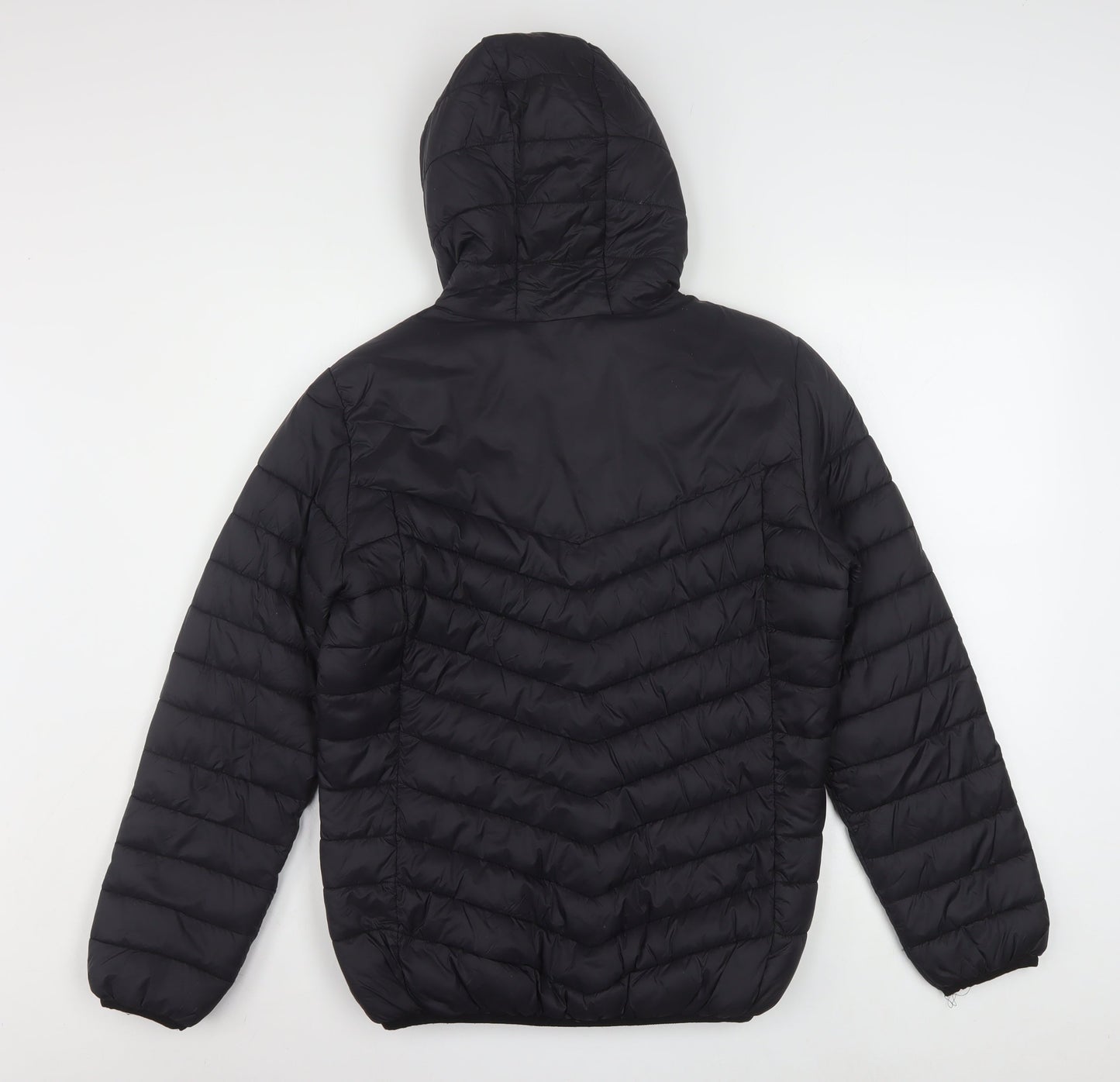 Kappa Boys Black Hooded Puffer Jacket 14 Years 164cm Winter Lined Full Zip