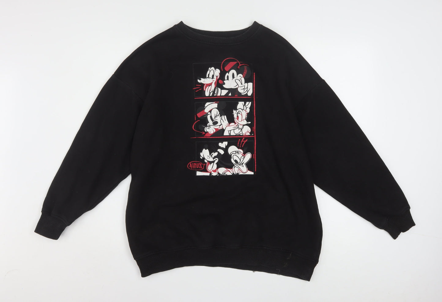 Disney Women Black XS Pullover Sweatshirt with Mickey & Friends Print