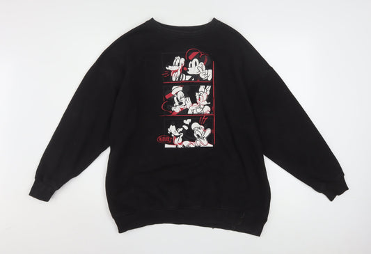 Disney Women Black XS Pullover Sweatshirt with Mickey & Friends Print