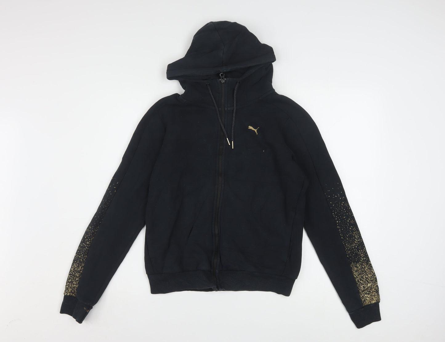 Puma Women's Black Full Zip Hoodie Gold Logo Small