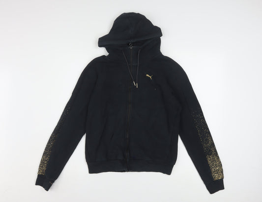 Puma Women's Black Full Zip Hoodie Gold Logo Small