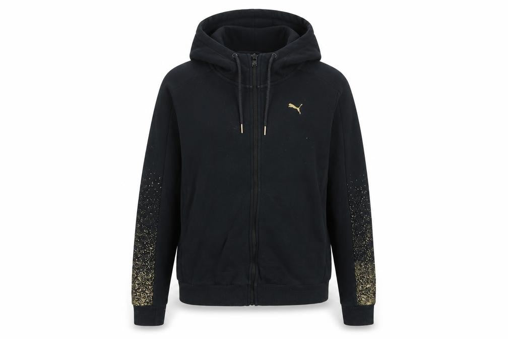 Puma Women's Black Full Zip Hoodie Gold Logo Small