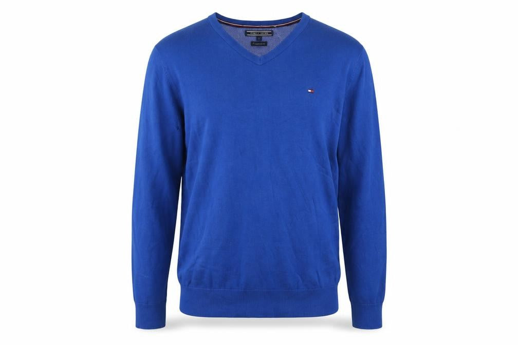 Tommy Hilfiger Men's Blue Cotton V-Neck Jumper Size S