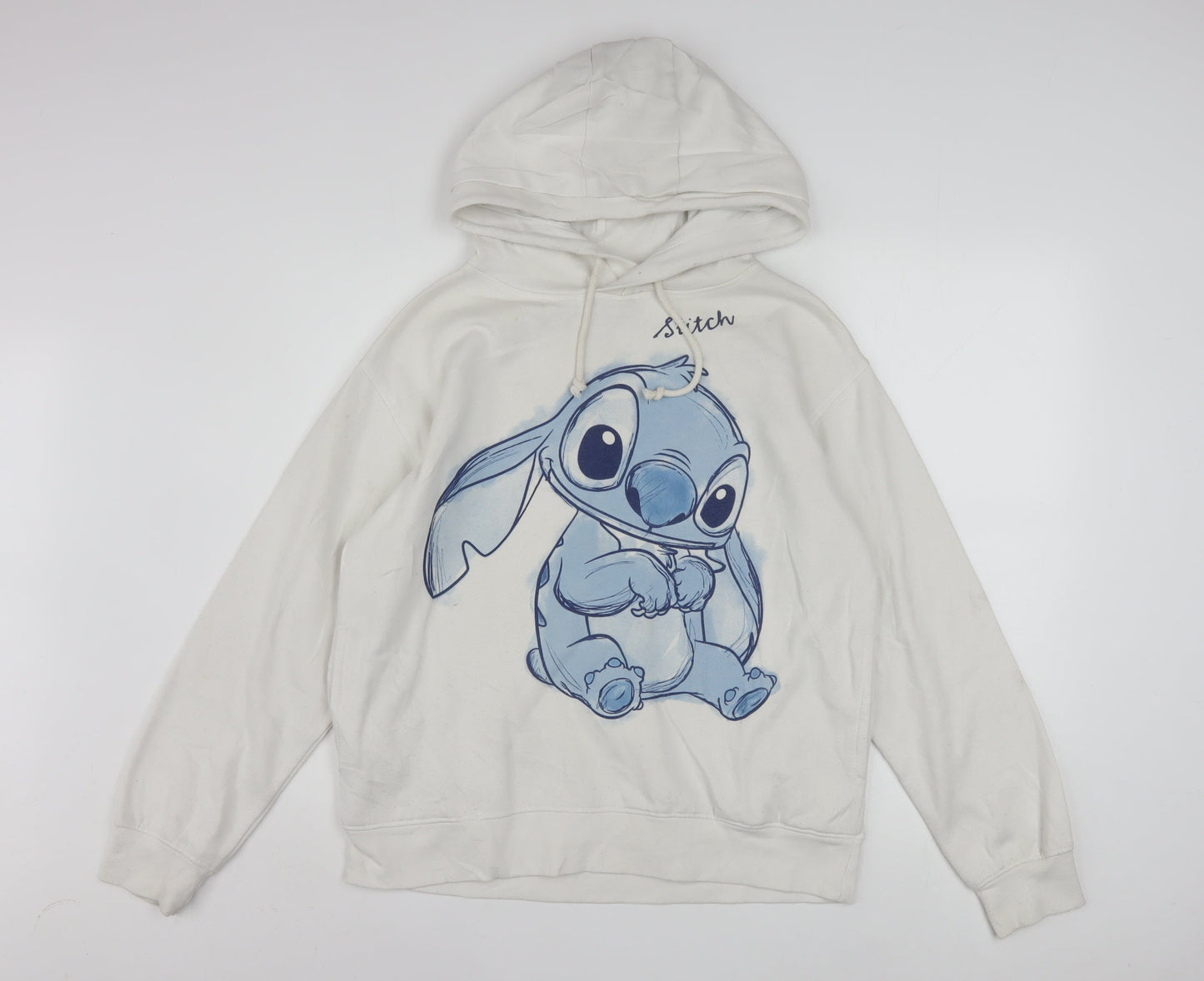 Disney Women White Hoodie Stitch Graphic Pullover Size 10/12
